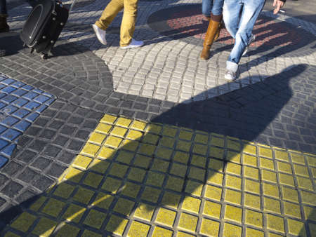 Miro's mosaic in the middle of the Rambla, the most important road in Barcelona, one of the...
