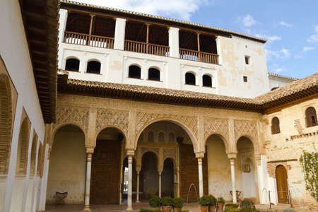 View of the Patio de la Acequia in the Palacio del Generalife, part of the La Alhambra complex in Granada, Spain の写真素材