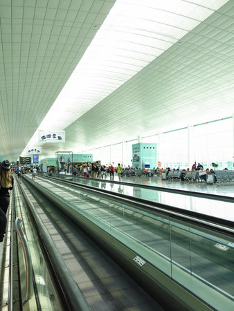 BARCELONA, SPAIN - August 5, 2014: Barcelona International Airport interior. Airport if one of the biggest in Europe and the second largest in Spain.のeditorial素材