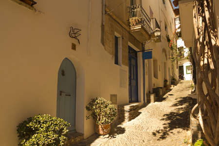 Mediterranean alley, adorned with flowers and plants. Costa Brava, Catalonia, Spain.の写真素材