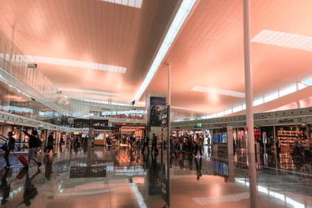 BARCELONA - MAY 5: Interior of Prat Airport on May 5, 2015 in Barcelona, Spain. Since 2013, El Prat-Barcelona is the busiest airport in Spainのeditorial素材