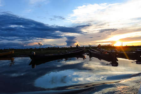 Night falls in the Amazon.  Beni region, Pampas de Yacuma, Bolivia.の写真素材