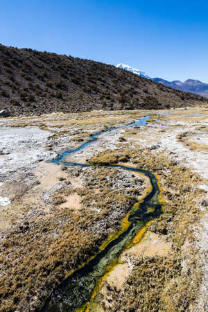 Andean geysers. Junthuma geysers, formed by geothermal activity. Bolivia. The thermal pools allow a healthy and medicinal bath for touristsの写真素材