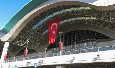 ISTANBUL, TURKEY - MAY 20, 2016: Exterior of the Sabiha Gokcen International Airport (SAW) in Istanbul, Turkey. More than 32 million tourists visit Turkey each year.のeditorial素材