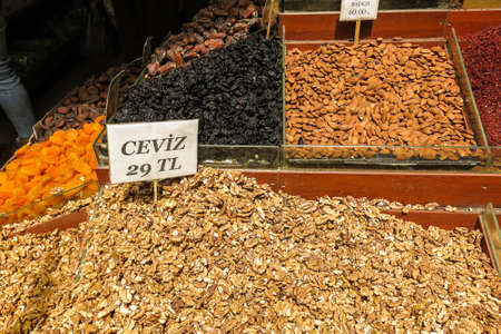 The famous oriental market. Dried nuts and spices in Istambul, Turkeyの写真素材