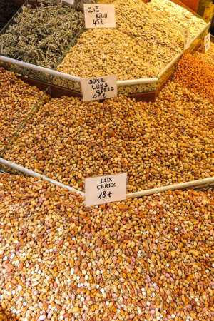 The famous oriental market. Dried nuts and spices in Istambul, Turkeyの写真素材