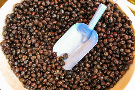 The famous oriental market. Typical olives in Istambul, Turkeyの写真素材