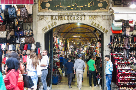 ISTANBUL, TURKEY - MAY 21, 2016: Grand Bazaar in Istanbul with unidentified people. It is one of the largest and oldest covered markets in the world, with 61 covered streets and over 3,000 shopsのeditorial素材