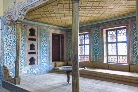 Beautifully decorated vintage audience hall of Sultan at Topkapi palace in Istanbul, Turkey