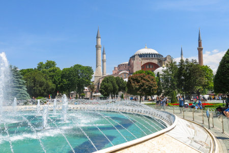 ISTANBUL, TURKEY - MAY 20, 2016: Istanbul, Sultanahmet square with views of the Hagia Sophia. More than 32 million tourists visit Turkey each year.のeditorial素材