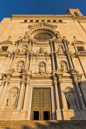 Cathedral in Girona in the setting sun. Sunset. Catalonia, Spain.の写真素材