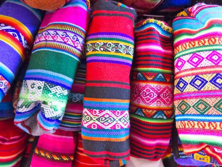 Display of traditional souvenirs at the market in La Paz city, Bolivia.の写真素材