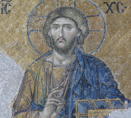 Mosaic with the representation of Christ Pantocrator. Considered one of the most beautiful mosaics of Byzantine art. 13th century in Hagia Sophia in Istanbul, Turkey. Hagia Sophia was a Greek Orthodox Christian patriarchal basilica (church), later an impeのeditorial素材
