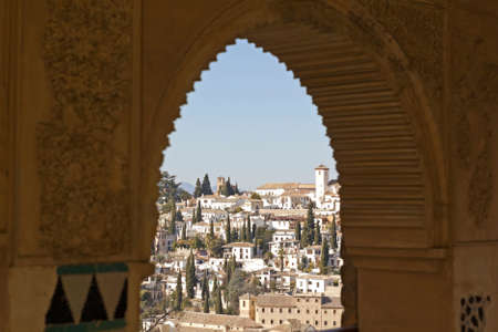 Cityscape of Granada city and the Albaicin district, from the Alhambra palace. Spain. The Alhambra is a palace and fortress complex located in Granada, Andalusia, Spain. It's a UNESCO World Heritage Siteの写真素材
