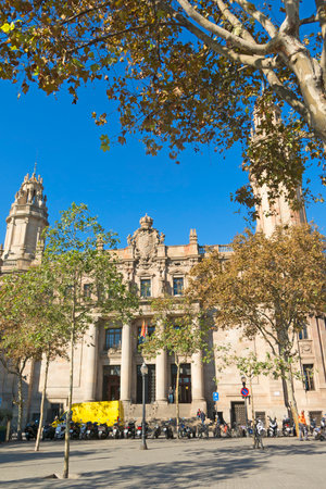 BARCELONA- NOV 15: The famous central Post Office building in the city of Barcelona on November 15, 2016 in Barcelona, Spain. The central post office is located between Via Laietana street and Christopher Columbus streetのeditorial素材