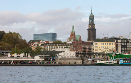 Hamburg, Germany - October 29, 2016. View of the St. Pauli Piers, one of Hamburg's major tourist...