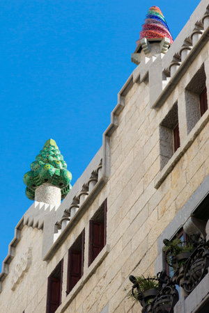 BARCELONA- NOV 15: Beautiful detail of the Palace Guell (Palau Guell in catalan) on November 15, 2016. Amazing work of the famous Spanish architect Antoni Gaudiï¿½ in Barcelona, Spainのeditorial素材