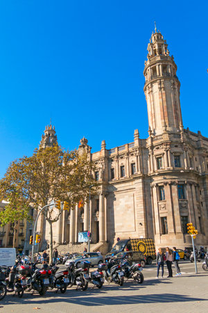 BARCELONA- NOV 15: The famous central Post Office building in the city of Barcelona on November 15, 2016 in Barcelona, Spain. The central post office is located between Via Laietana street and Christopher Columbus streetのeditorial素材