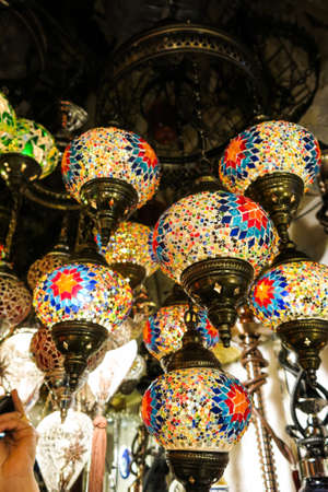 Colorful Turkish lamps in the Grand Bazaar of Istanbul, Turkeyの写真素材