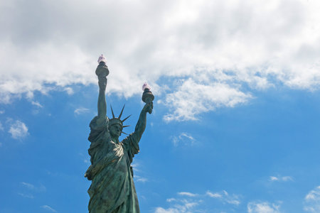 CADAQUES, SPAIN - JUNE 29, 2017: Statue of liberty, bronze. Sculpture inspired by Dalinian by the artist Bartholdi in 1994. Gift of Captain Moore to the municipality of CadaquÃ©s, Spain.のeditorial素材