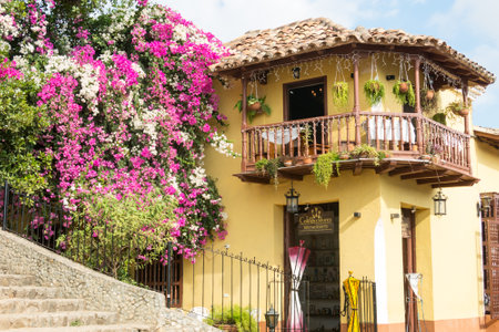 TRINIDAD, CUBA - JANUARY 4, 2017: Beautiful architecture of colonial style, in the Plaza Mayor of the town of Trinidad, on the island of Cuba.のeditorial素材