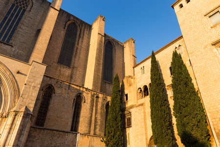 Cathedral in Girona in the setting sun. Sunset. Catalonia, Spain.の写真素材