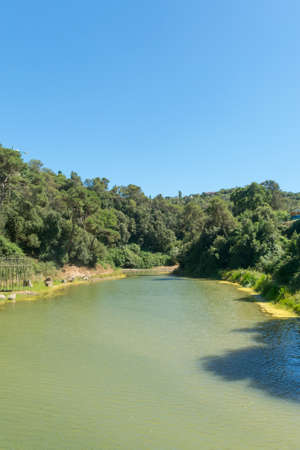Panoramic view of the Vallvidrera reservoir, on the Collserola mountain, very close to the city of Barcelona. Catalonia, Spain.の写真素材