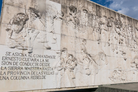 SANTA CLARA,CUBA-JANUARY 6, 2017: Frieze with relief of Che Guevara in the Memorial and Museum in Santa clara. Che Guevara was a commander in the Rebel Army who overthrew Batista from government in 1959.のeditorial素材
