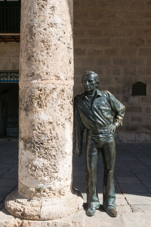 HAVANA, CUBA - JANUARY 16, 2017: statue of the flamenco dancer Antonio Gades. Column of The Palacio del Conde Lombillo. Cathedral Square, Old Havana, Cubaのeditorial素材