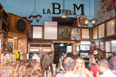 HAVANA, CUBA - JANUARY 16, 2017: Interior Bodeguita del Medio in Havana. Since its opening in 1942, this famous restaurant has been a favourite of Ernest Hemingway,Pablo Neruda and other celebritiesのeditorial素材