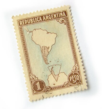 Old postage stamp from Argentina on white background.                の写真素材