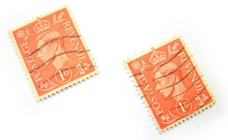 Great Britain postage stamps on white background.                   の写真素材