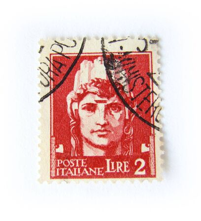 Italy postage stamp on white backgroundの写真素材