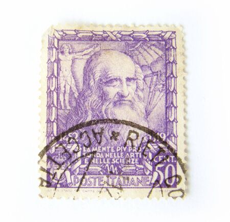 Italy postage stamp on white backgroundの写真素材