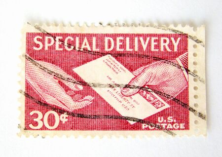 US  postage stamp on white backgroundの写真素材