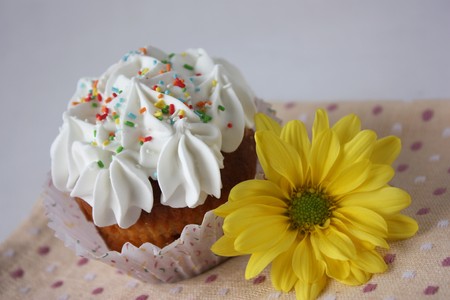 Cupcake and flowerの写真素材