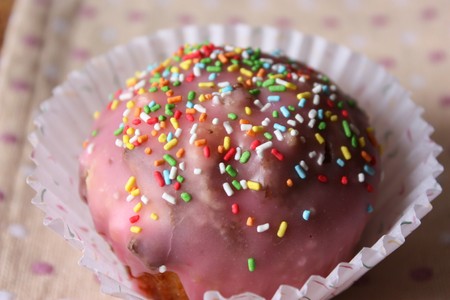 Pink Cupcake over napkinの写真素材
