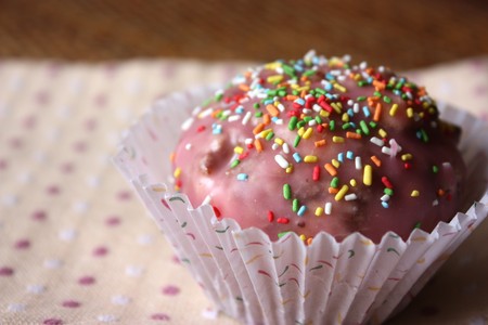 Pink Cupcake over napkinの写真素材