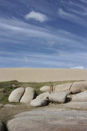 Rock landscape in a lonely beach near Valizas, Uruguay.の写真素材