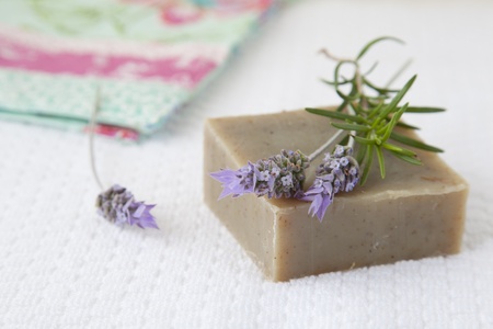 Homemade soap with lavender and rosemaryの写真素材