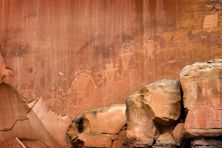 Petroglyphs on rock in Capitol reef national park, Utah, USAの写真素材
