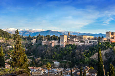 View of the Alhambra from the viewpoint of Albaicin, Granada, Andalusiaのeditorial素材