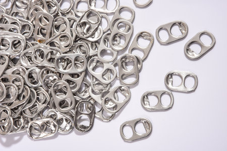 Close up rings pull aluminum of soda or beer can isolate on white background.の写真素材