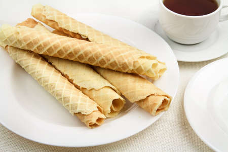 Waffles on the breakfast tableの写真素材