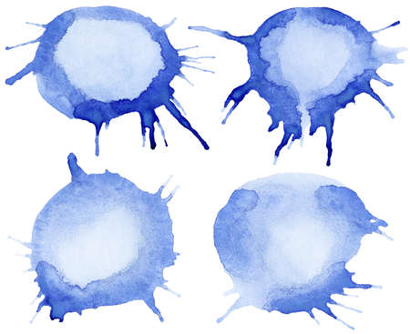 Set of blue watercolor blobs are isolated on a white background の写真素材