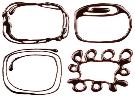 Set of chocolate syrup frames are isolated on a white background.の写真素材