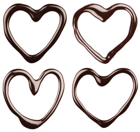 Chocolate hearts on white backgroundの写真素材