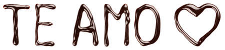 Te amo made from chocolate syrup on white backgroundの写真素材