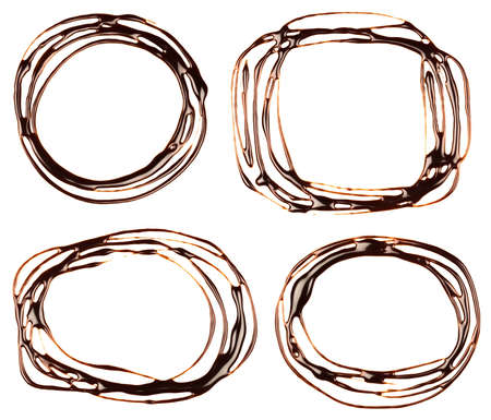 Set chocolate syrup drip, frame is isolated on a white backgroundの写真素材