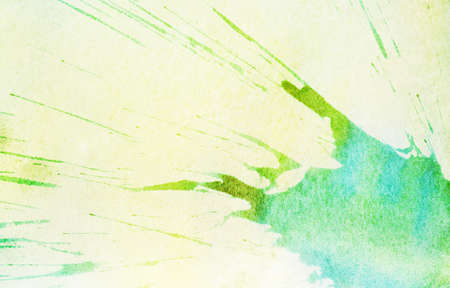 Abstract blue and green watercolor splach on yellow backgroundの写真素材